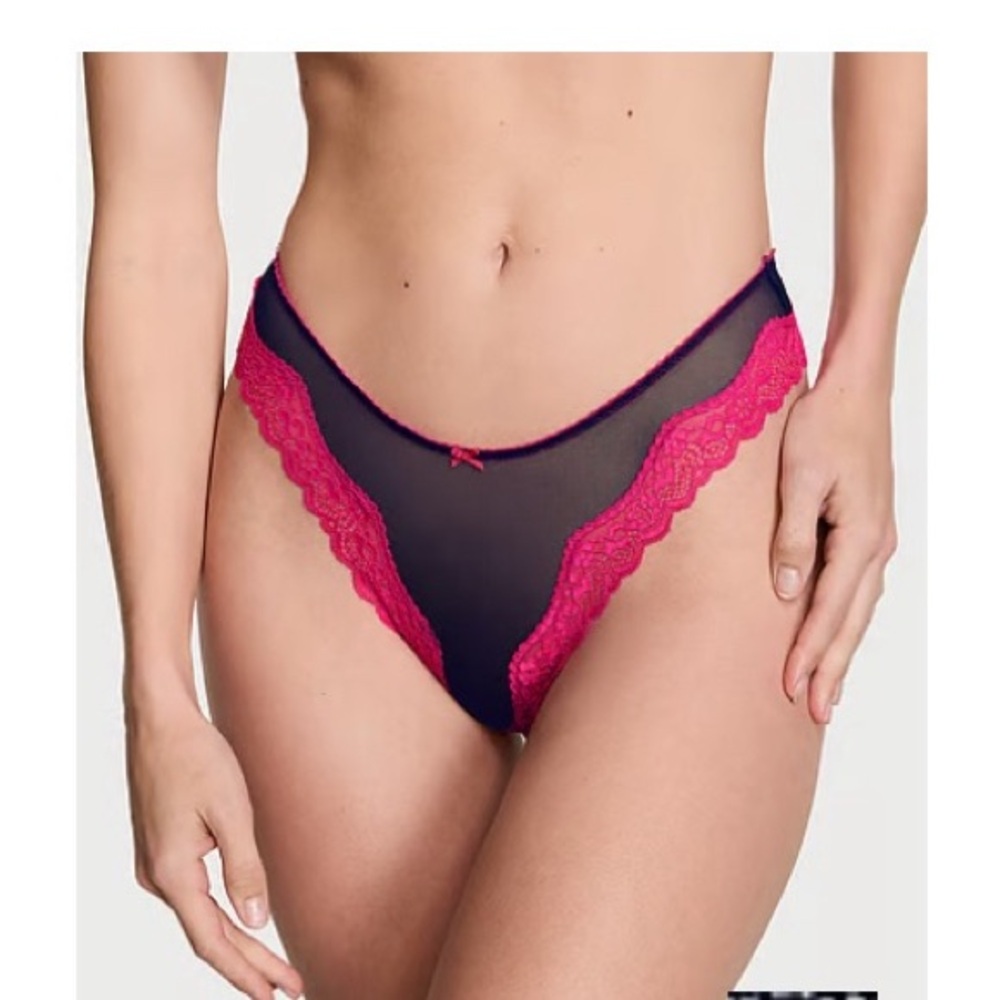 Victoria’s Secret high leg Tease Mesh Lace Trim Intimate in Navy and Pink